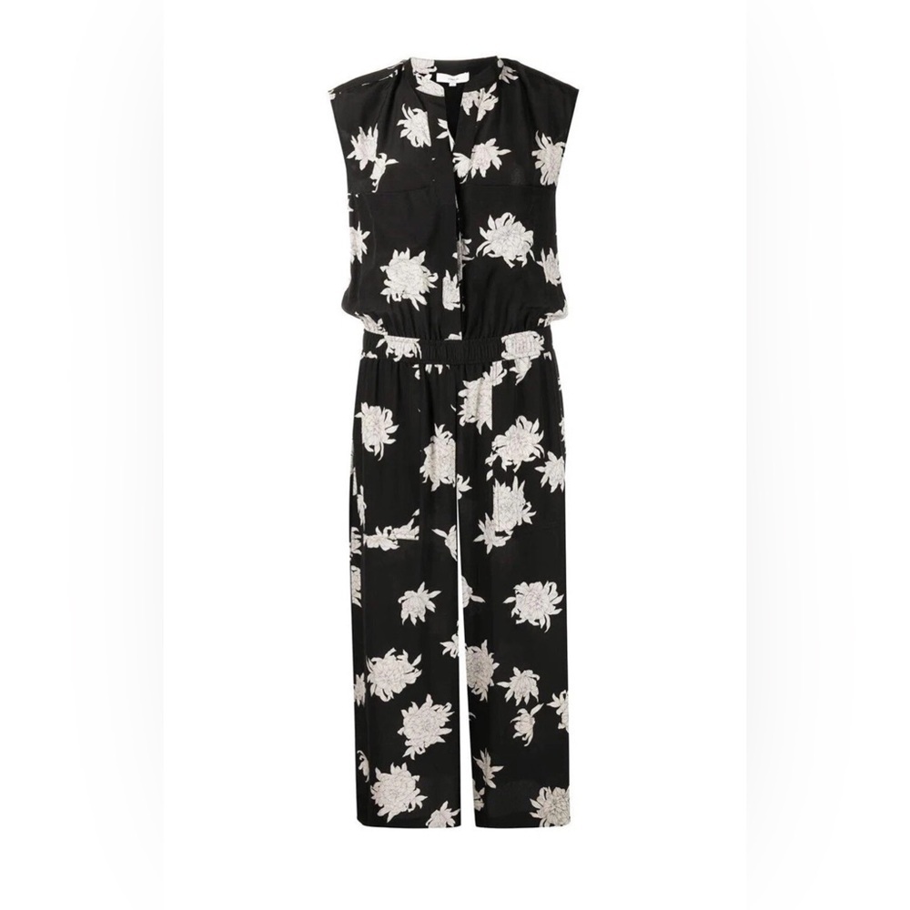 Vince Silk Floral Jumpsuit Black White Chrysanthemum Print Size M - Picture 3 of 12